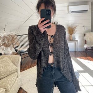 High-low front tie sweater